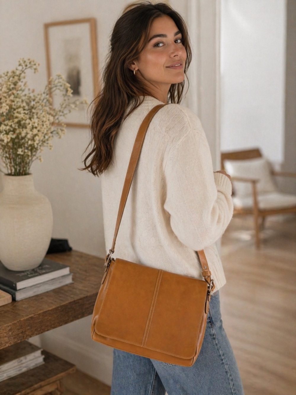 Vintage Coach Hamptons Flap Bag Camel Glovetanned Leather Shoulder Purse NEW